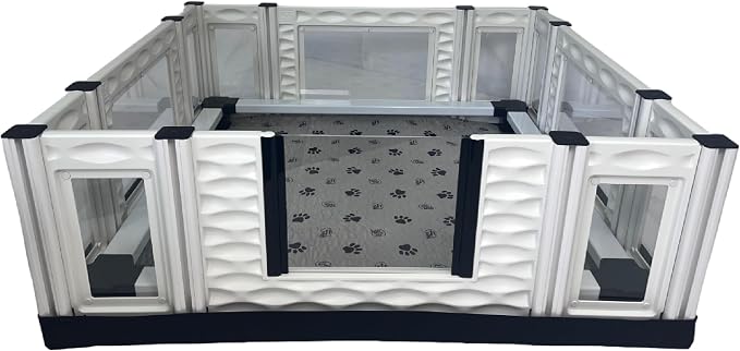 EZclassic 48x48x18 in Whelping Box, Windowed Walls & Rails, Gray | 48x48 padded whelping box with windowed walls, puppy safety rails, waterproof gray pad, and sturdy portable build
