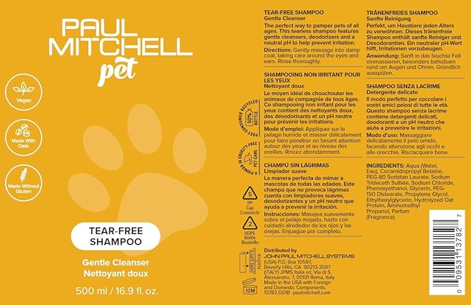 Paul Mitchell Pet Tear-Free Shampoo, Gentle Cleanser, 128 fl. oz
