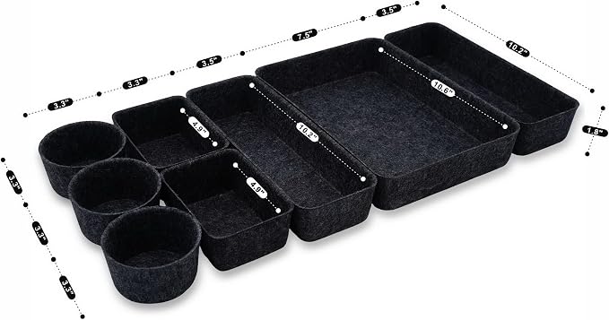 Welaxy office desk drawer organizer tray Storage Bin 8pc Sleek Carbon Box