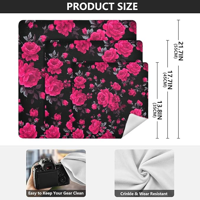 JIPONI Magenta Rose Makeup Bag, Self-Adhesive Magic Wrap Cloth, Portable Cosmetic Organizer, Camera Lens Protector, Travel Storage for Beauty Essentials, 13.8"x13.8"