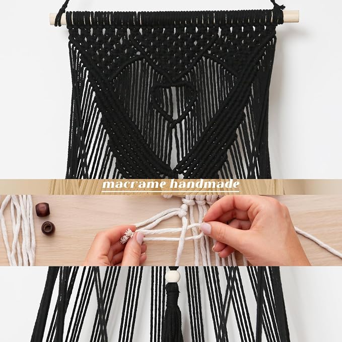 Amdermi Stuffed Animal Net or Hammock Corner or Wall Hanging Net for Plush Toy Storage Boho Macrame Toy Display Nursery Bedroom Decor Stuffy Animal Toy Organizer (Black)