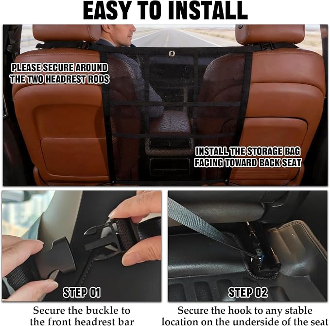 Dog Car Barrier for SUV, Truck, Sedan with A Pet Tie Out Cable | Pet Car Barrier Net With Mesh Organizer Universal Fit for Suv Truck Sedan Includes Tie-Out Cable For Safe Travel