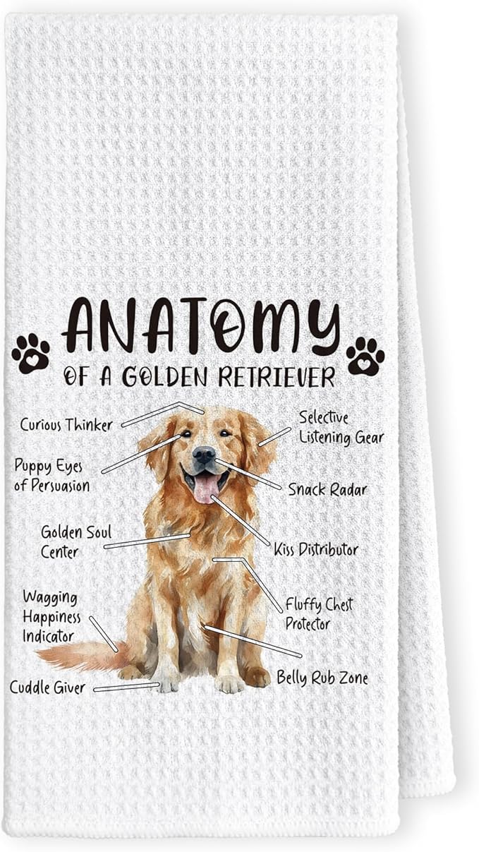 Funny Golden Retriever Kitchen Towels - Gifts for Dog Lovers, Hand Dish Towels for Women Men, Anatomy Tea Towel Room Decor for Kitchen Bathroom
