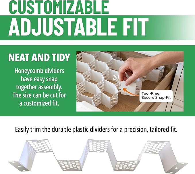 Evelots 4-Pack Honeycomb Drawer Organizers, 112 Cells, Expandable Dividers | Expandable modular dividers create 112 cells for socks, underwear, bras and baby clothes in home, RV, dorm or closet drawers.
