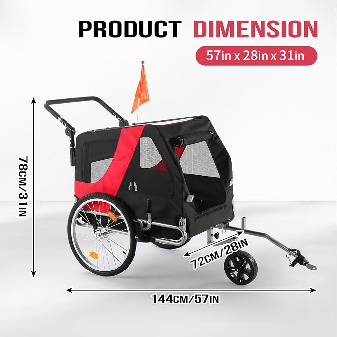 Ktaxon 2-in-1 Pet Bike Trailer, Heavy Duty 132lbs Load Capacity Foldable