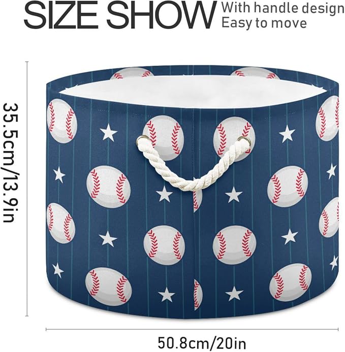 DOMIKING Large Storage Basket for Toys Baseball Blue Print Storage Bin Box Laundry Basket for Nursery Room Home Decor, Pet Toy, Blankets