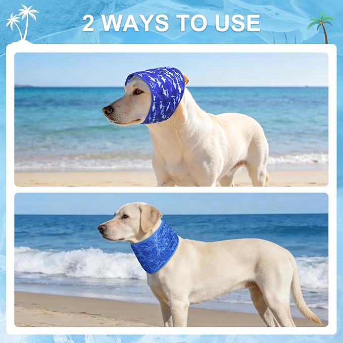 BEAUTYZOO Dog Cooling Bandana for Medium Large Dogs, 2 Pack Instant Cooling Bandanas Breathable Cooling Ice Towel Neck Wraps, Pet Scarf Keep Dogs Cool in Hot Summer,Shark L