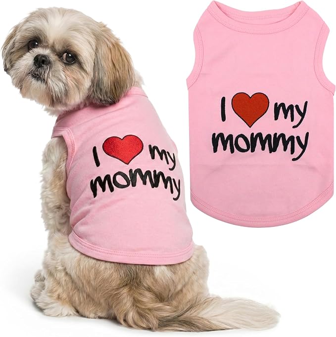 Parisian Pet I Love My Mommy Dog Shirt 100% Cotton Shirts for Large Dogs - Pink Sleeveless Girl Pet Clothes - Lightweight Pet Tshirts - Breathable Puppy Clothes - Stretchy Dog Summer Shirt