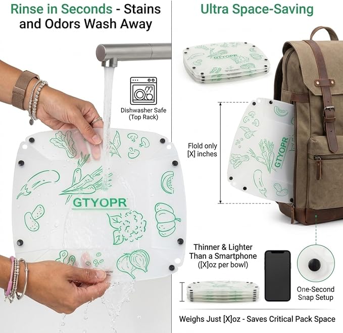 GTYOPR® Collapsible Camping Bowls 3-Pack - Foldable, Leakproof, Lightweight | BPA-Free Food-Grade PP for Hiking, Backpacking, Car Trips (Large)