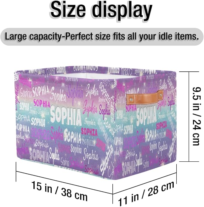 Custom Storage Basket with Handles, Purple Blue Galaxy with Stars | Organizing Boys Girls Pets Toys Closet Shelf Clothes Books