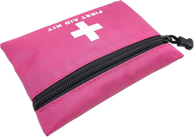 Red Emergency First Aid Bag - Small Empty Travel Rescue Pouch for First Responder Storage - Medicine Pocket for Car, Home, Office, Kitchen, Nurse, Sport, Outdoors (Pink 16x11cm)