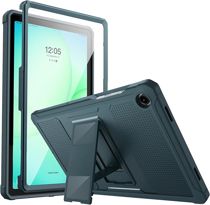 MoKo Shockproof Case Fit Samsung Galaxy Tab A11+ Plus/ A9+ 11 Inch | Full Body Rugged Stand Back Cover with Built-in Screen Protector for Galaxy Tab A11+/ A9+ Tablet, Midnight Green