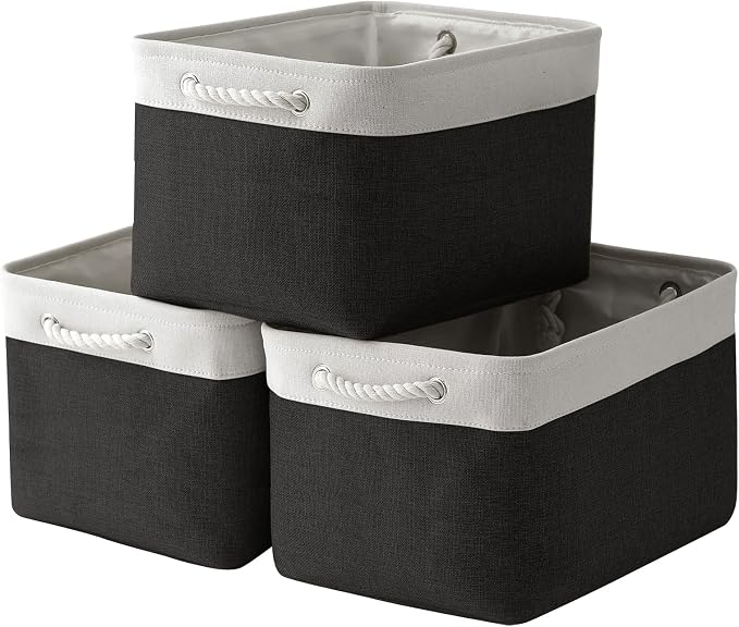 Storage Basket for Gifts Empty - Large Cubes 3 Pack 15.8x11.8x11.8 inch Storage Bins for Organizing Book Cloth Bathroom Toy (White & Black)