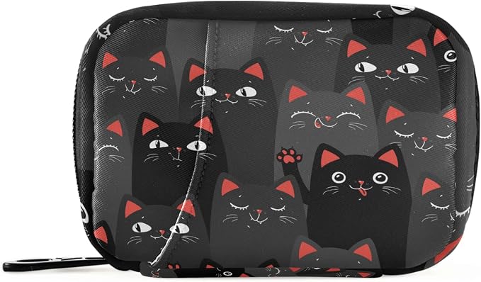 Black and Grey Cats Pill Box 7 Day Pill Case Travel Pill Organizer Bag with Zipper Portable Weekly Case Compact Size for Vitamin Supplement Holder
