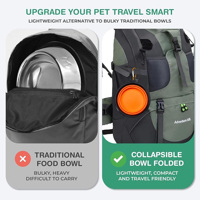 Collapsible Dog Bowls for Travel, BPA Free, Orange | Travel, Portable Water Bowl, Food, Foldable Pet Feeding Dish, Walking Hiking Camping with Carabiner, Dogs and Cats