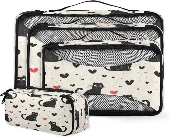 Packing Cubes for Travel, Valentine's Day Travel Luggage Packing Organizers for Women Men, Large Custom Toiletries Bag for Clothes Shoes, Animals Cats