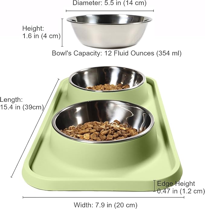 L.D.Dog Cat Food Bowls, Cat Bowls Non-Skid and Non-Spill Silicone Pads with PP Stand, Removable Stainless Steel Food and Water Dishes for Cats, Small Size Dogs