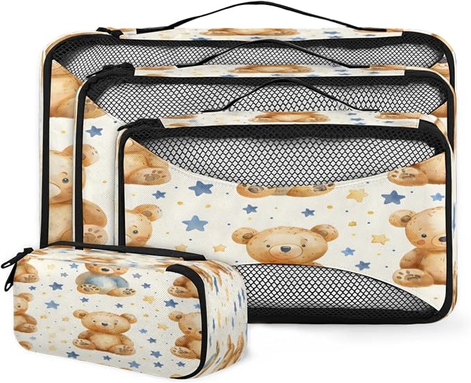 4 Set Packing Cubes for Travel, Teddy Bear Packing Cubes for Women, Travel Luggage Packing Organizers, Packing Cube Set, Bear Funny Animal