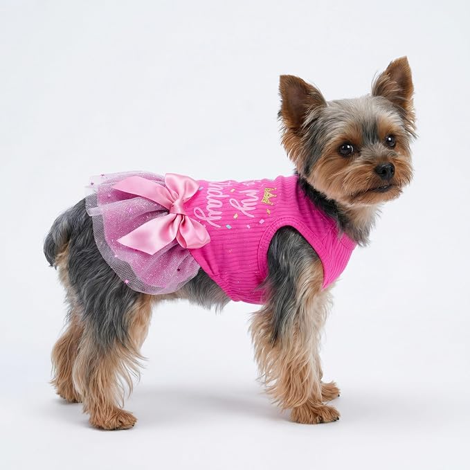 Fitwarm It's My Birthday Dog Dress, Dog Birthday Dress with Bowknot, Dog Clothes for Small Dog Girl, Funny Dog Clothes, Female Pet Outfit, Pink, Medium