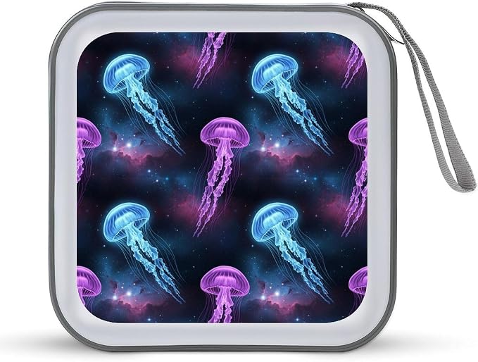 Portable CD Holder Case with Strap Jellyfish, 40-Capacity Hard Plastic Storage Binder, Protective Wallet for Car Office Travel
