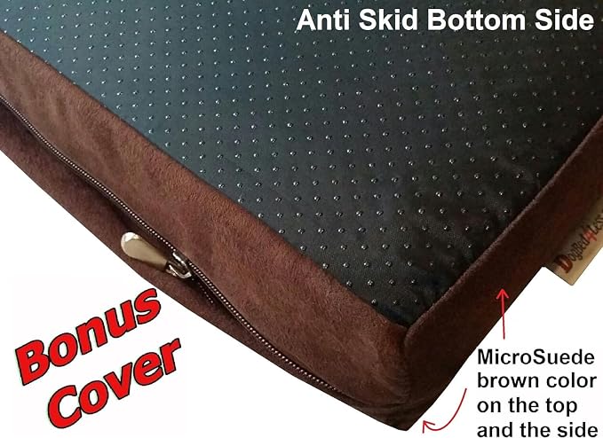 Dogbed4less Orthopedic Gel Memory Foam Pet Dog Bed, Waterproof Liner with External Microsuede Cover and Bonus Antislip Cover (Microsuede Gray, 41"X27"X4" Inches)