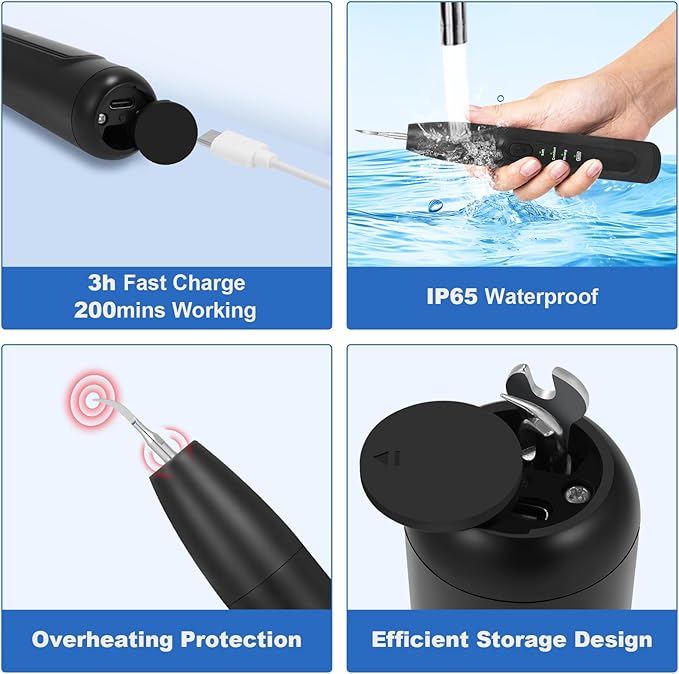 Dog Teeth Cleaning Kit,Dogs Tooth Brushing Kit with Light,3 Modes Doggie Toothbrush, Dog Plaque and Tartar Remover for Teeth,Low Noise Pet Teeth Cleaner,Dark Black
