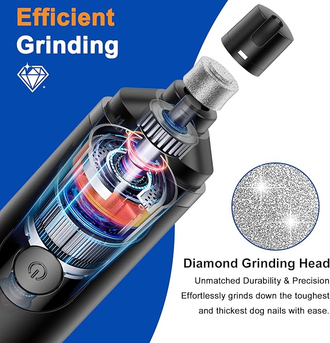 Dog Nail Grinder, Quiet and Low-Vibration Dog Nail Trimmers for Large Dogs, Medium, Small Dogs Cats Pets, Upgrade Professional Electric Pet Paws Toenail Grooming Tool Black