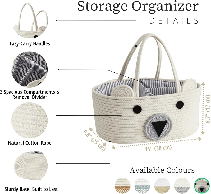 DECOMOMO Teddy Bear Basket, Large Diaper Caddy Basket | Baby Baskets for Baby Shower (Animal)