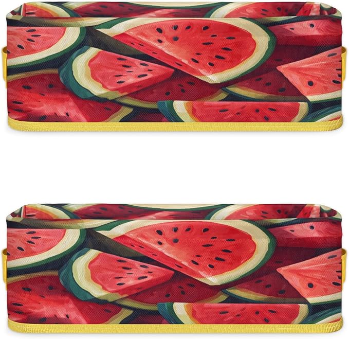 Watermelon Pattern Bathroom Storage Basket Waterproof Foldable Storage Bins with Handles Decorative Toilet Paper Storage Basket for Organizing for House Bathroom Toiletries Set of 2