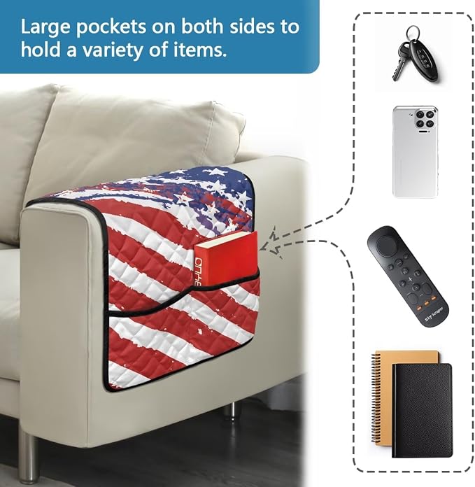 American Flag Sofa Arm Covers Couch Arm Rest Covers for Sofa Cat Scratch Proof Slipcover Easy to Clean Armchair Cover Reusable Furniture Protector