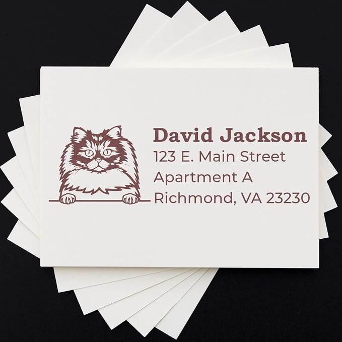 Peeking British Longhair Cat Self-Inking Address Stamp - Clear Impressions | 4 lines. Mailing Stamp for Cat Lovers Personalized. British Longhair Cat Rectangular Address Stamp. 4 case colors. Laser-cut.