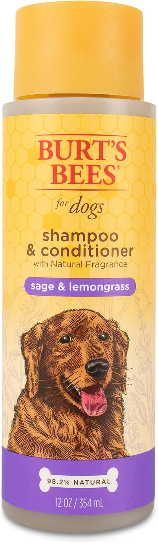 Burt's Bees for Pets Tearless 2 in 1 Shampoo and Conditioner - Made with Lemongrass and Sage- Best Shampoo +Conditioner for Gentle Skin and Coat - Made in USA, 16 Oz