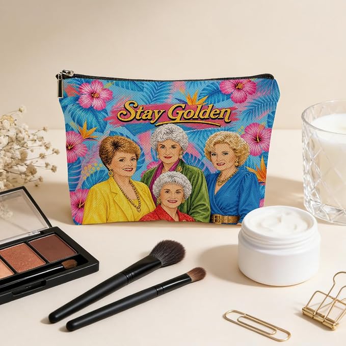 JIUWEIHU Golden Inspired Makeup Bag Vintage TV Show Gifts for Women | Hawaiian Cosmetic Bag, Travel Toiletry Bags Gifts for Women Girls Friends Bestie Sisters Christmas Birthday Makeup Pouch