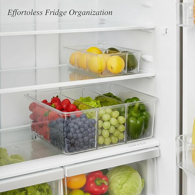 Clear PET Refrigerator Storage Bins - Stackable Produce Organizer for Fridge Drawers & Shelves, Durable Food Container (1 Pack)