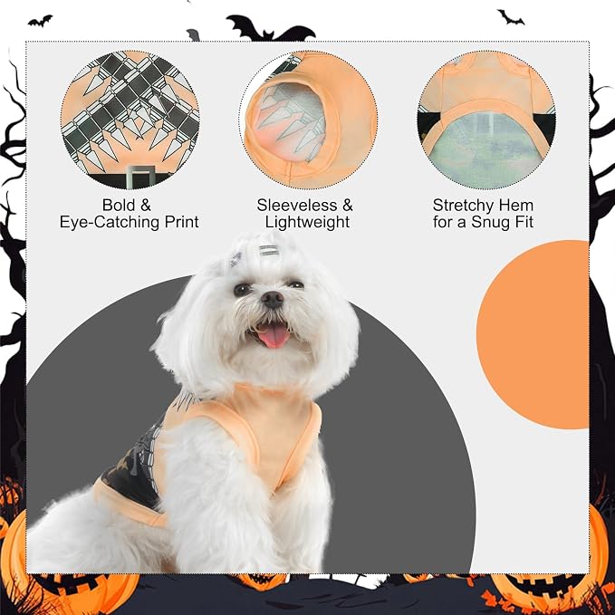 BINGPET Dog Halloween Shirt, Gunner Funny Dog Halloween Costumes Puppy Tshirt, Breathable Sleeveless Tank Top Vest & Sweatshirt for Small Medium Dogs Cats (XS)