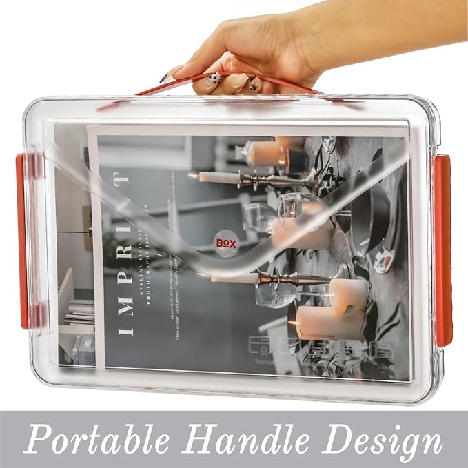 Set of 3 Portable Paper Storage Box Organizer, 9" X 13" Clear Plastic File Storage Box with Lids, Stackable Document Box Project Case for Organizing A4 File Paper, School Supply, Craft