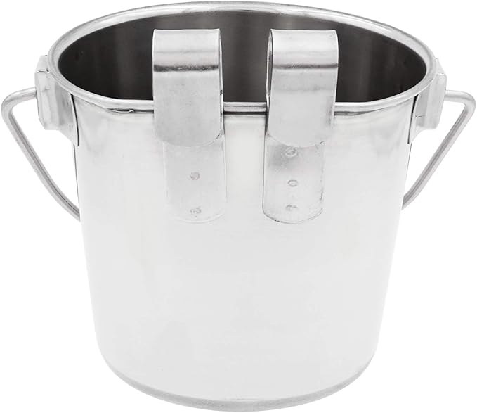 Fuzzy Puppy Flat Sided Pail with Dual Hooks, Snugly Fit On Dog, Cat and Critter Crates & Cages, Heavy Duty Stainless Steel | 1 Quart, (PN: FSP-1)