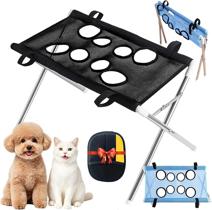 2-in-1 Foldable Pet Grooming Bed, Foldable Pet Bathing Stand with Strap | Foldable Pet Bathing Station, Dog Grooming Hammock, Quick Dry Mesh Table, Secure Support Strap, Nail Trimming Slingent
