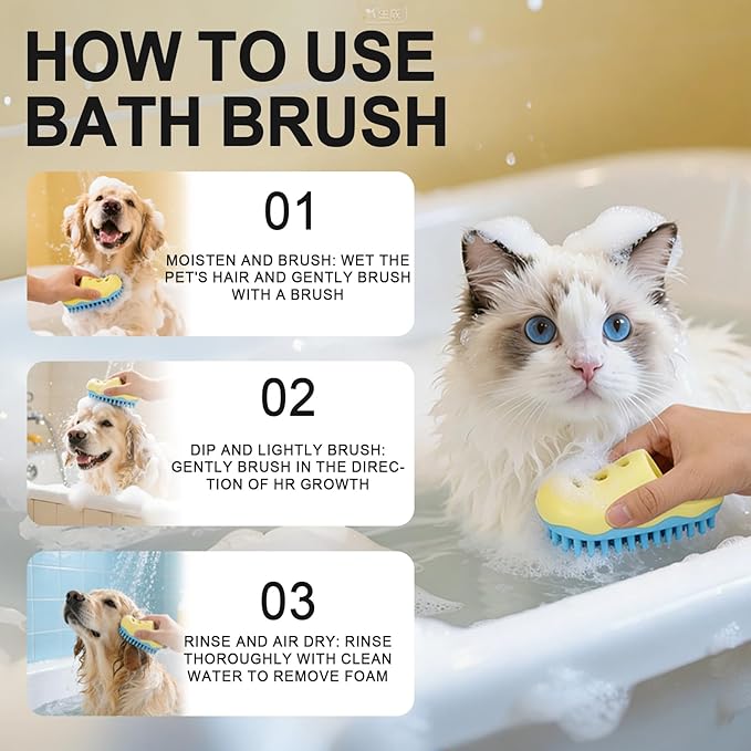 HOP Yellow Shoe-Shape Dog Bath Massage Brush Soft Plum Massage Head Dog Washing Brush Pet Grooming Cleaning Tool for Small Medium Dogs and Cats Gentle Remove Loose Hair Deep Cleansing