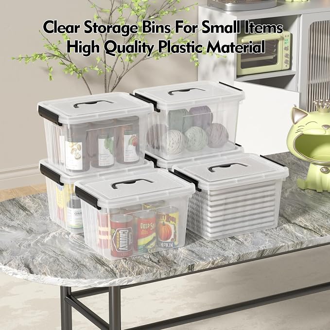 6 Quart Clear Plastic Storage Latching Boxes with Handle, 6 Packs | Small Organization Latch Tote Bin with Lids