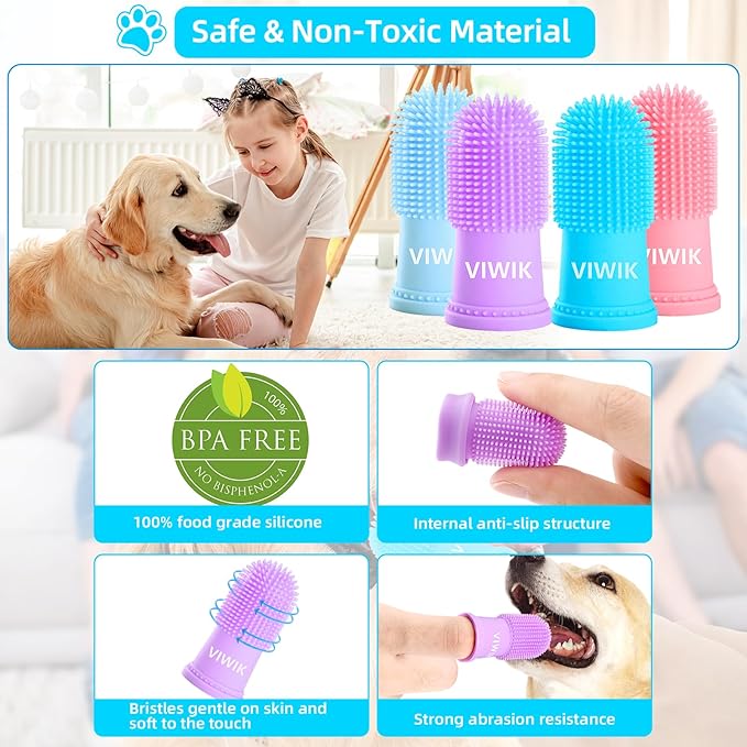 VIWIK 8Pack Pet Tooth Brushing Kit - Medium to Large Dog & Cat Toothbrush, Finger Toothbrush for Puppy Teeth Cleaning & Dental Care