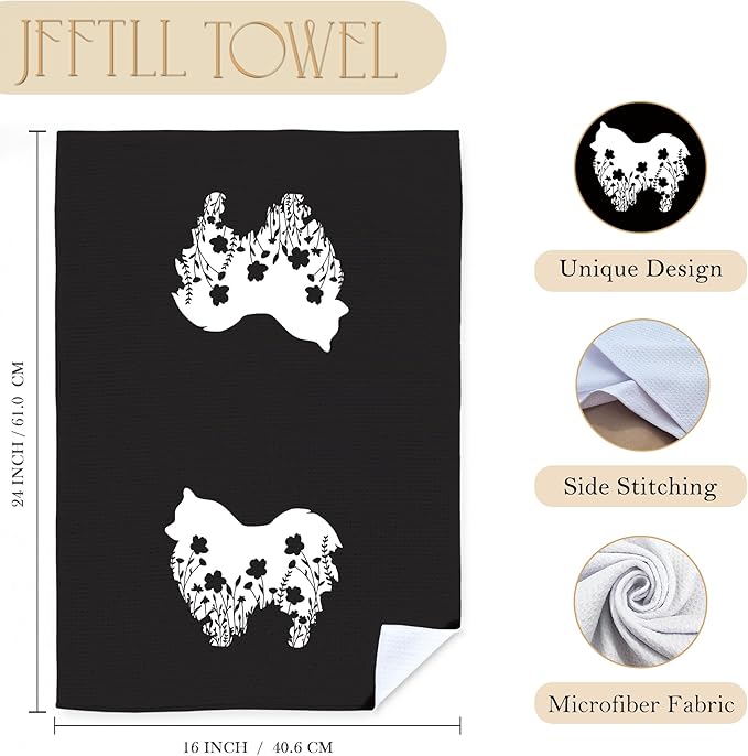 Pomeranian Gifts Kitchen Towels, Floral Pomeranian Decor Hand Towels for Bathroom, Dog Bathroom Kitchen Decor, 16x24 Inch