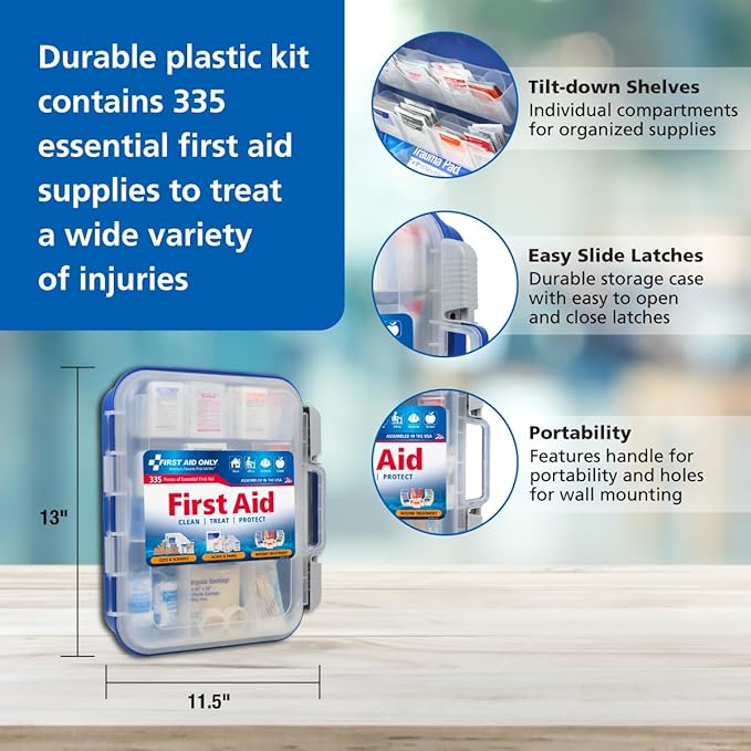 First Aid Only 91247 OSHA-Compliant First Aid Kit, All-Purpose 100-Person Emergency First Aid Kit for Business, Worksite, Home, and Car, 335 Pieces, Multicolored