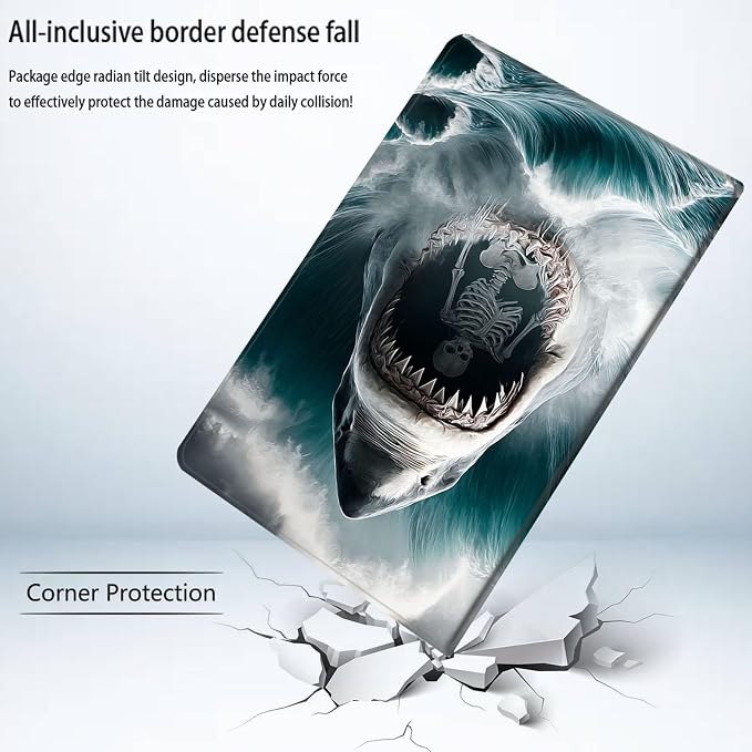 Bxgolkgd Tablet Case for Samsung Galaxy Tab S9 FE 10.9 Inch/S9 11 Inch 2023,Shockproof Stand Cover with Heat Dissipation,Auto Wake/Sleep Function,Shark Skull