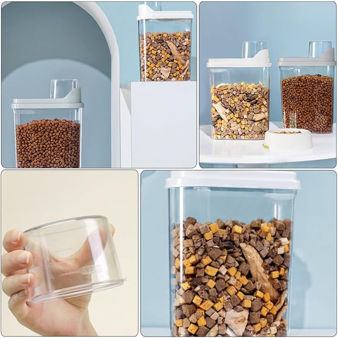 Pet Food Storage Container Snack Tank Food Storage Bin with Double-layer Sealing and Duckbill Dumping Spout, White Abs and Silicone for Freshness