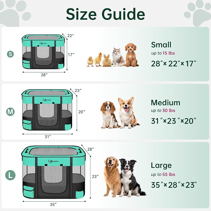 Siedihit 35" Dog Playpen,Cat Puppy Pen, Pet Portable Crate Indoor Outdoor | Durable Travel Camping Use,Foldable Dog Kennel Tent Cage for Rabbit Small Animals with Carrying Case (Green, Large)