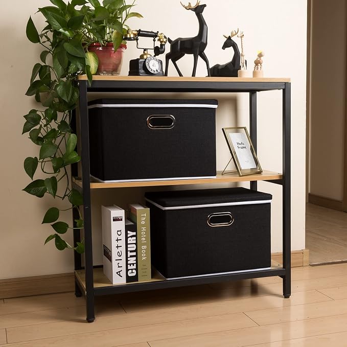 Extra Large Collapsible Storage Bins with Lids [3-Pack] Linen Fabric Foldable Storage Baskets Boxes Organizer Containers Cube with Cover for Bedroom Closet Office Nursery (22.8x15.7x13.8)