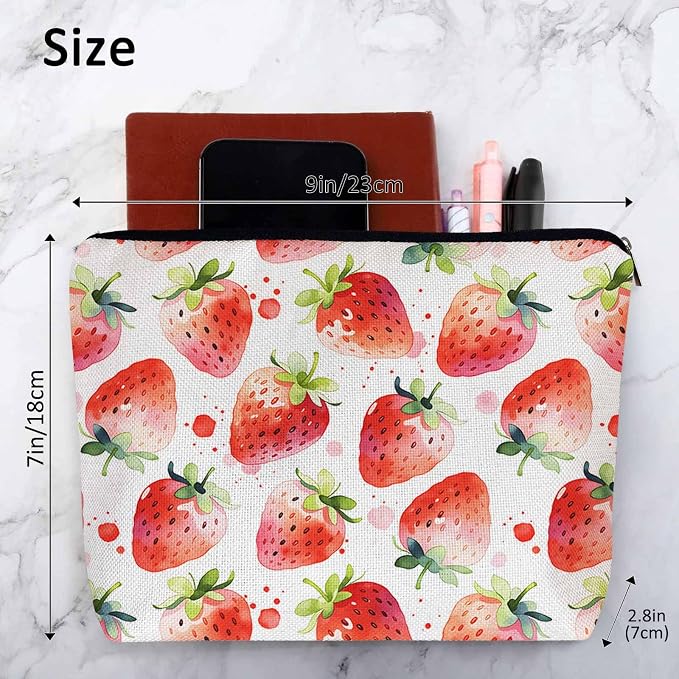 Strawberry Cosmetic Travel Bag For Toiletries, Summer Fruits Strawberry Red Makeup Bag Toiletry Bags For Women, Flax Cosmetic Bags Make Up Bag Purse Toiletries Bag Birthday Gift