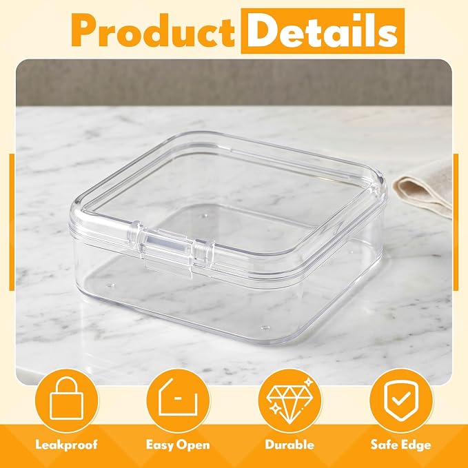 SATINIOR 48 Packs Clear Small Plastic Containers Transparent Storage Box with Hinged Lid for Small Items Crafts Jewelry (2.12 x 2.12 x 0.79 Inches)
