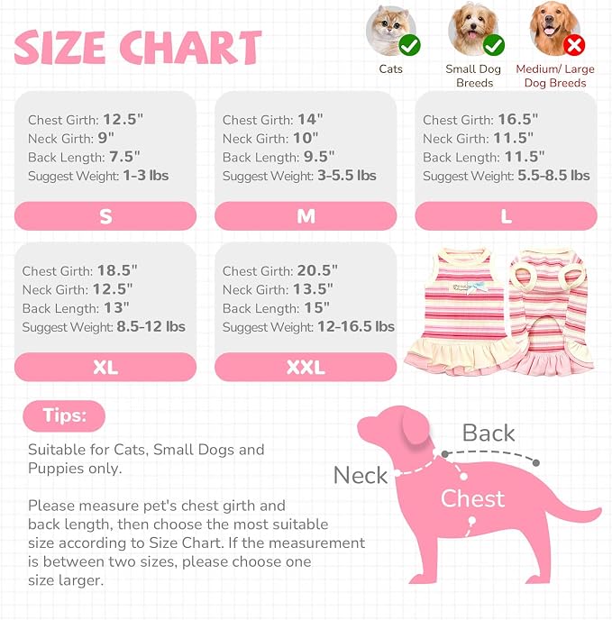 Striped Small Dog Dress Cute Pink Girl Dogs Cats Clothes, Pink S